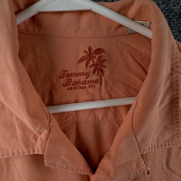 Tommy Bahama Short Sleeve Button Up Shirt Adult XL Orange 100% Silk Solid - Picture 9 of 16